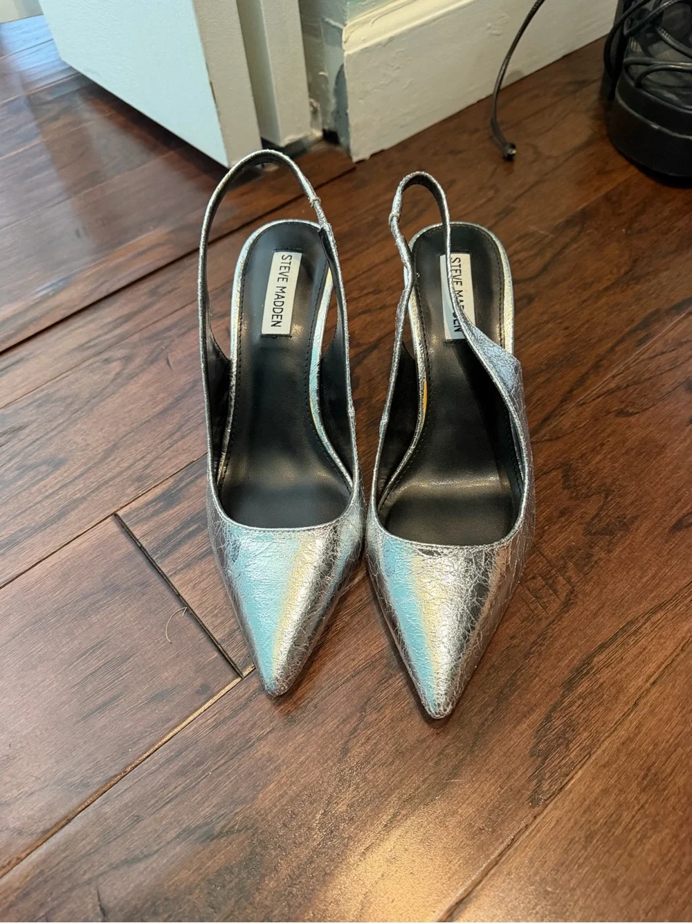 Steve Madden Metallic Silver Pointed Slingback Pumps